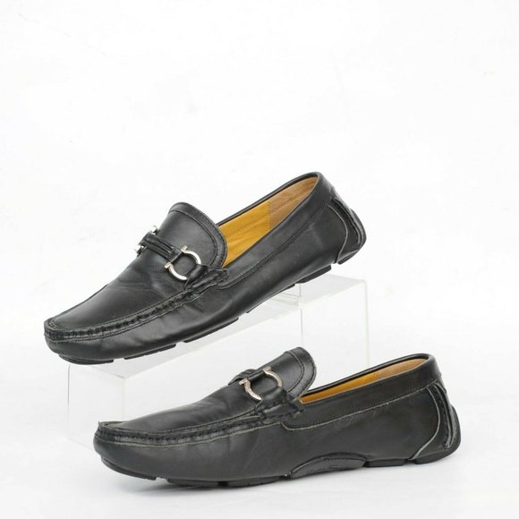 Salvatore Ferragamo Black Leather Horsebit Driving Loafer Shoe Mens Size 42 US 9 - Picture 1 of 17